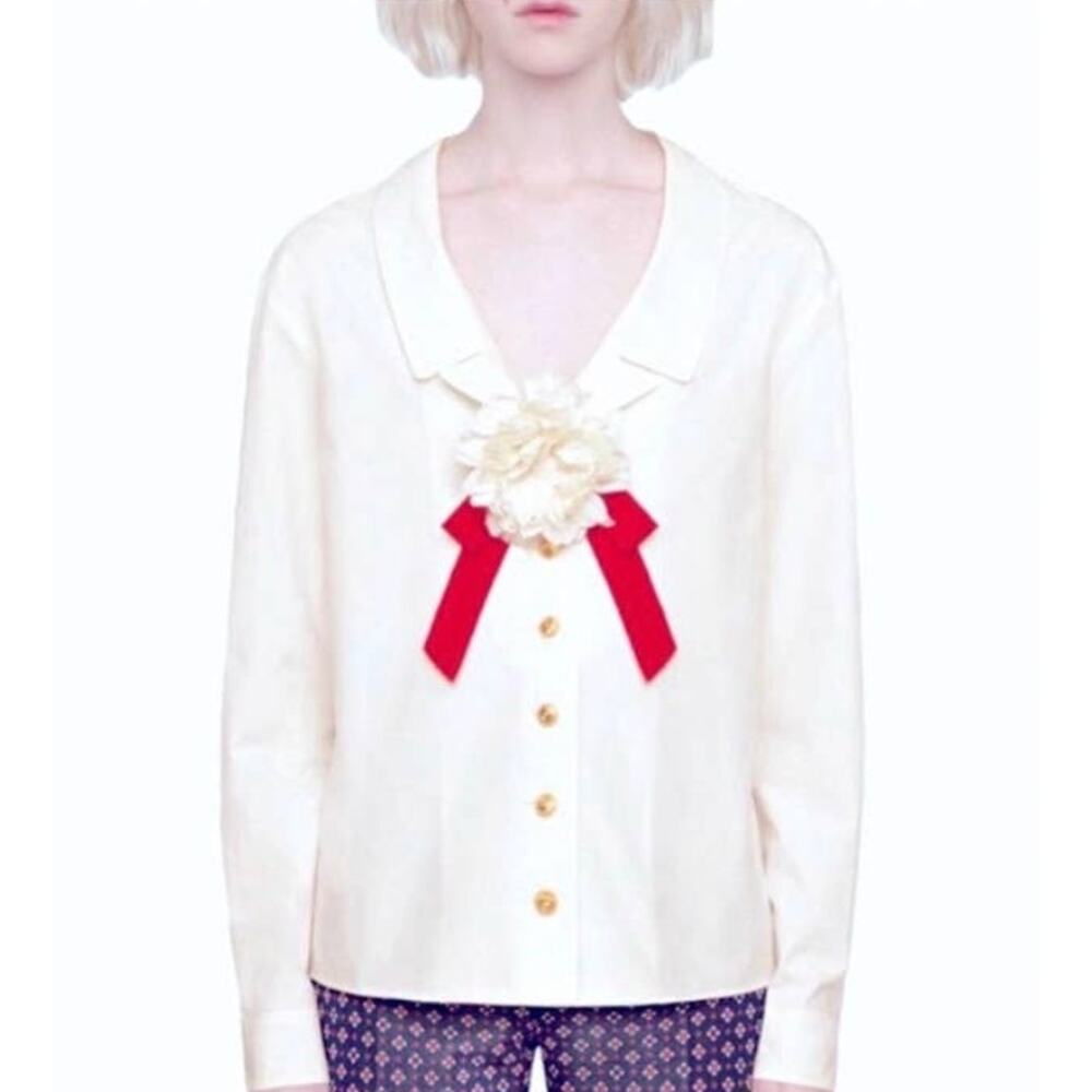 Gucci white button up with gold buttons.